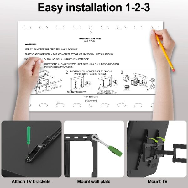 Full Motion TV Wall Mount for 47-90 inch TVs Swivels Tilts Extension Rotation Holds up to 132lbs Max VESA 600x400mm, Fit 16