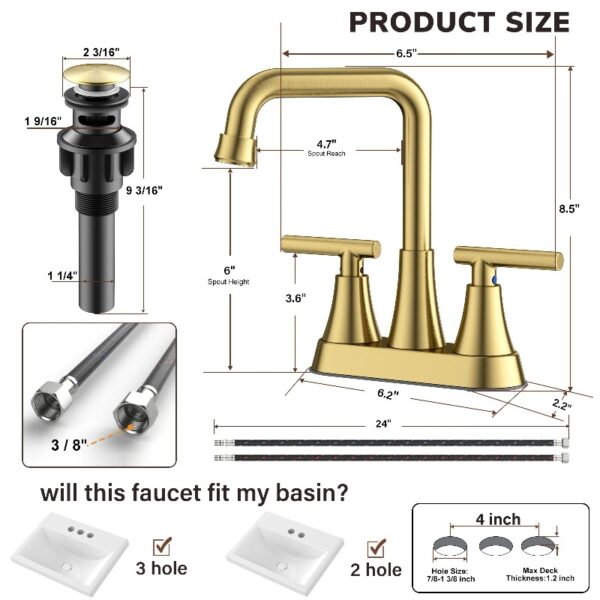 Bathroom Sink Faucet, 4 inch Matte Black Bathroom Faucets with Pop-up Drain and Supply Lines, Stainless Steel 2-Handle Centerset Faucet for Bathroom Faucet 3 Hole