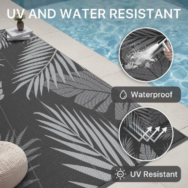 6'x9' Outdoor Rugs Patio Waterproof Outside Mat Reversible Plastic Camping Carpet,Black & Grey