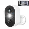 2K Wireless Outdoor Security Camera with Spotlight, Waterproof, PIR Detection, 2.4Ghz Wi-Fi, Rechargeable Battery Powered Home Surveillance Camera with Color Night Vision, 2-Way Audio, White