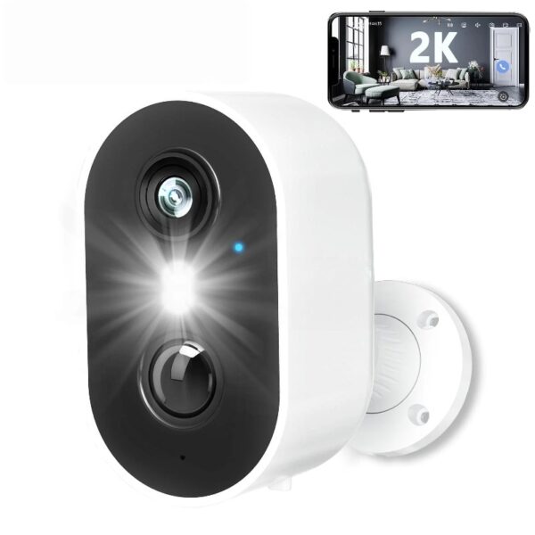 2K Wireless Outdoor Security Camera with Spotlight, Waterproof, PIR Detection, 2.4Ghz Wi-Fi, Rechargeable Battery Powered Home Surveillance Camera with Color Night Vision, 2-Way Audio, White