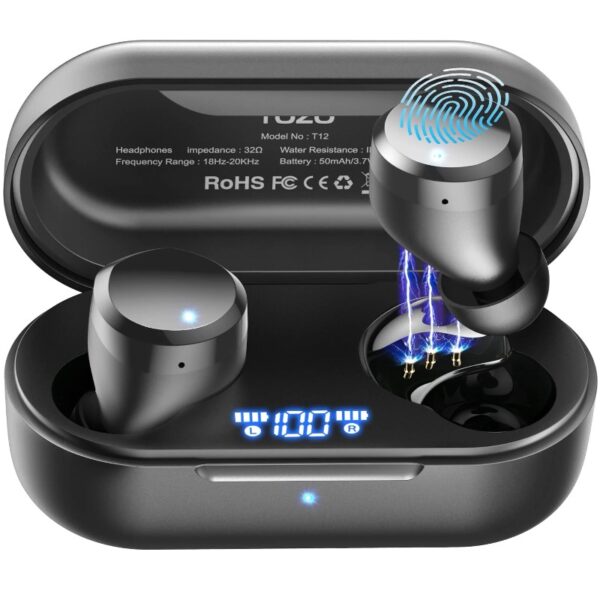T12 in-Ear Wireless Earbuds Bluetooth 5.3 Headphones with 32EQ Mode,Stereo Bass Bluetooth Earbuds with ENC Noise Cancelling Mic,55H Play,IPX8 Waterproof,Wireless Charging for Home,Sports,Travel