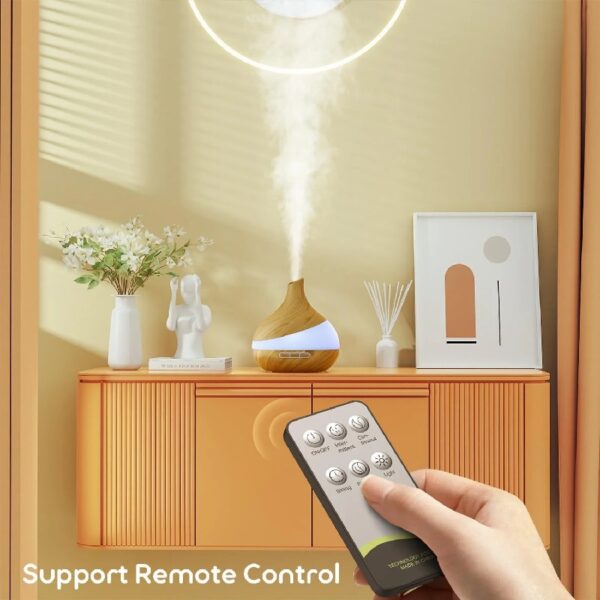 550ml Essential Oil Diffuser, Upgraded Oil Diffuser for Large Room, Cool Mist Humidifier Air Diffuser with Remote Control 4 Timer Setting 14 Color Lights Waterless Auto Shut-Off