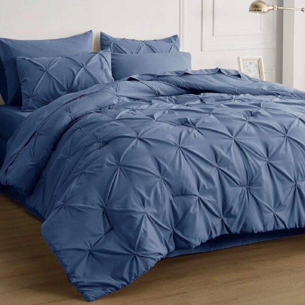 Dorm Bedding Twin Comforter Set - 5 Pieces Pintuck Bed in A Bag with Comforters, Sheets, Pillowcases & Shams