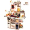Play Kitchen Set for Kids, 2.1FT Tall Toy Play Kitchen w/ Realistic Lights Sounds Simulation Spray for Toddlers Girls Boys Gift 42Pcs - Small (Orange Red 18x8.6x24.8in)
