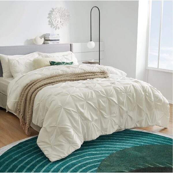 Dorm Bedding Twin Comforter Set - 5 Pieces Pintuck Bed in A Bag with Comforters, Sheets, Pillowcases & Shams