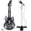 19in Kids Flash Guitar, Pretend Play Musical Instrument Toy for Toddlers w/ Mic, Stand - Navy