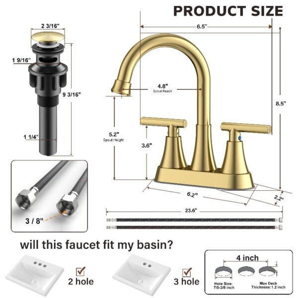 Bathroom Faucets 4 Inch Matte Black Bathroom Sink Faucet, Stainless Steel Lead-Free 2-Handle Centerset Faucet with Pop-up Drain and 2 Supply Hoses Fits 2 or 3-hole Sink