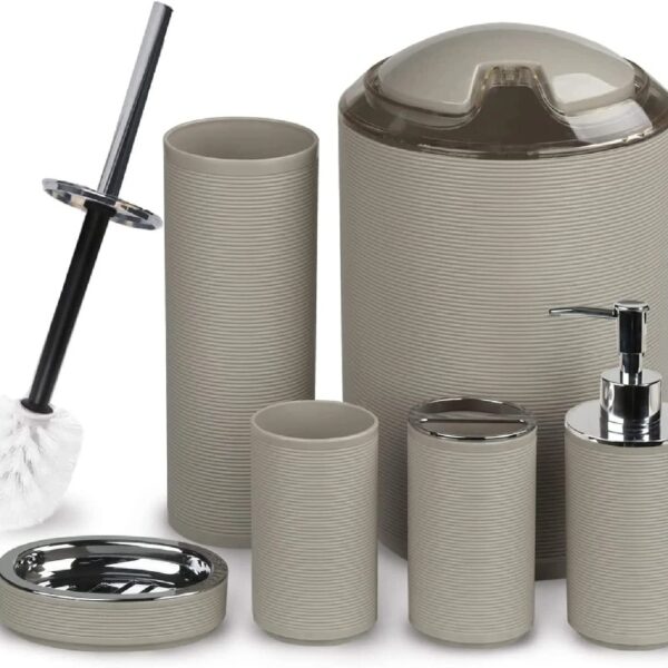 Bathroom Accessories Sets 6 Piece Bath Ensemble Includes Soap Dispenser, Toothbrush Holder, Toothbrush Cup, Soap Dish for Decorative Countertop and Housewarming Gift, Dark Blue