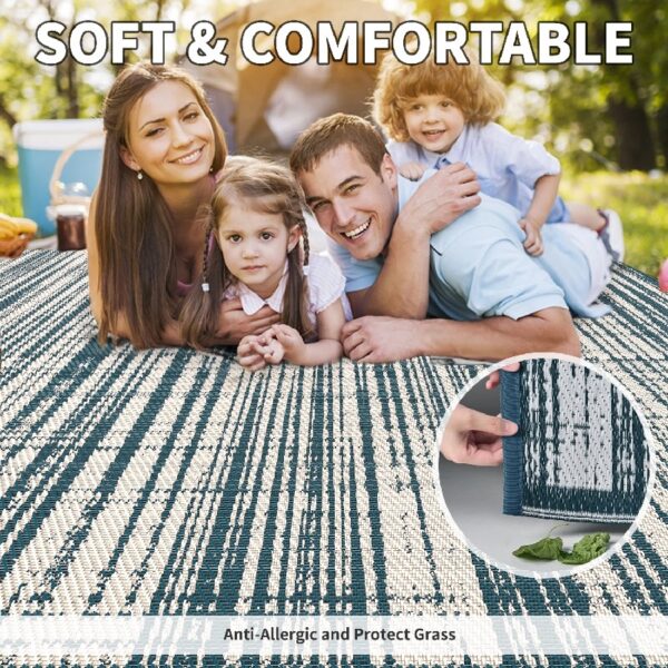 Outdoor Rug Carpet 6'x9' Waterproof Reversible Patio Rug Portable Modern Abstract Indoor Outdoor Rug Plastic Straw Rug for RV Camping Garden Picnic Deck Backyard Porch Decor Gray and White