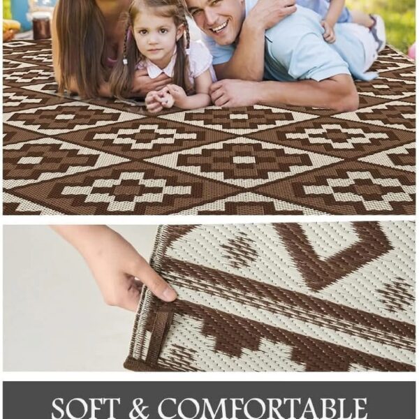 Outdoor Rug 5'x8' Waterproof Reversible Patio Rug Modern Lightweight Plastic Straw Indoor Outdoor Rug for RV Camping Deck Balcony Porch Boho Patio Decor Outdoor Carpet Brown and Beige