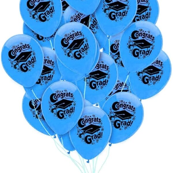 PMU Graduation Balloons 11 Inch PartyTex Premium Emerald Green with All-Over Print White Grad Caps-Confetti and Streamers Pkg/100