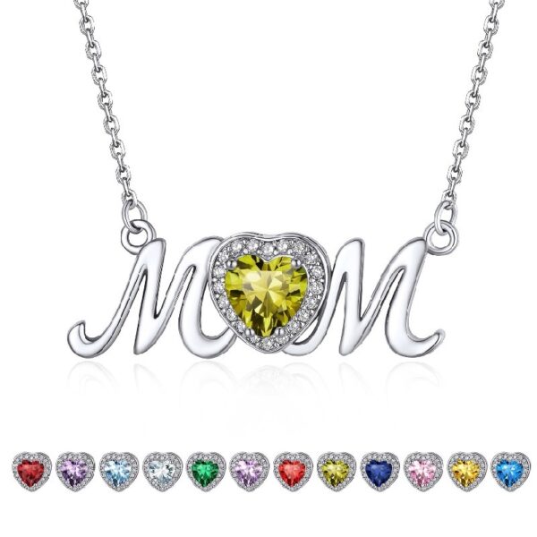 Bestyle S925 Sterling Silver Necklace for Mom Grandma Shiny CZ Heart Pendant Necklace March Created Aquamarine Birthstone Jewelry Mother's Day Gift