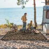 Outdoor Rugs Waterproof Plastic Straw Mat 6'x9' Reversible for RV Patio Deck Beach Black & Brown