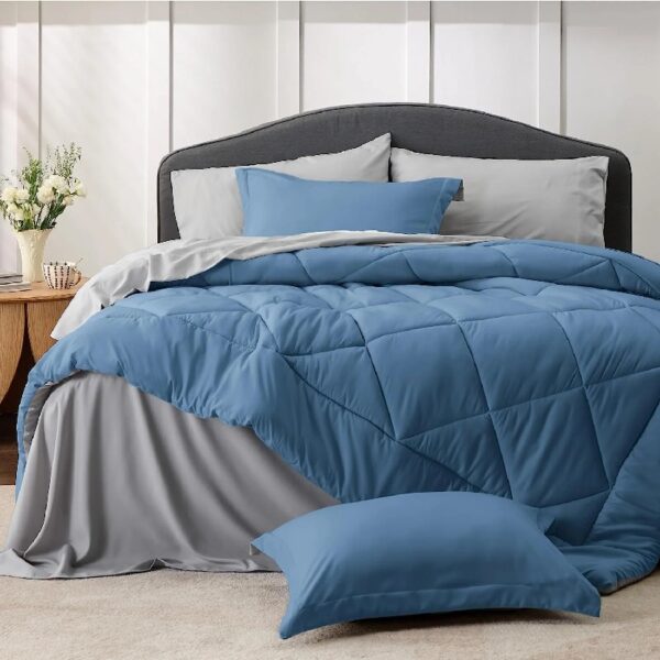Light Purple Queen Comforter Set - 7 Pieces Reversible Queen Bed in a Bag, Queen Bed Set Light Purple and Grey with Comforters, Sheets, Pillowcases & Shams