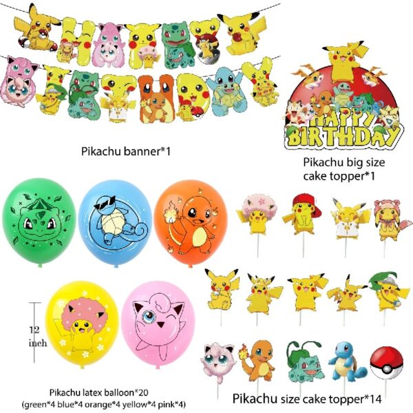 Birthday Party Decoration Pikachu Theme Party Decoration Party Decoration Set Party Decoration Supplies Balloons, Banner, Tablecover, Plates, Tableware
