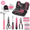 39-Piece Tool Set General Household Hand Kit with Plastic Toolbox Storage Case, Small Basic Home Tool Kit for Girls Ladies and Women - Includes All Essential Tools for Home Garage and Office, Pink