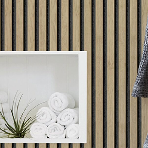 Roommates Studio Cream Oak Slat Peel and Stick Wallpaper 30.75 Sq. ft
