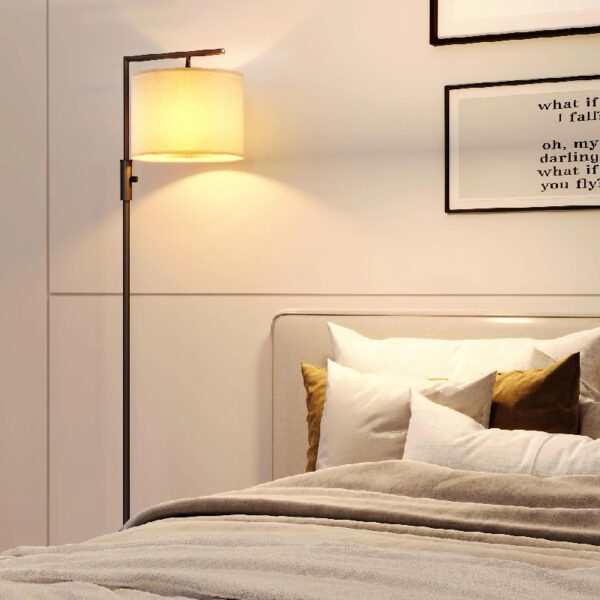 Iron Modern Standing Lamp, Gold Floor Lamp for Living Room, with Rotary Switch, Hanging Shade and 3 Color Temperatures 9W Bulb for Bedroom, Study Room, Office