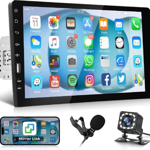 Single Din Car Stereo with Bluetooth 9 Inch HD Touch Screen Car Radio with Backup Camera + External Microphone + FM MP5 Player Car Audio Receivers Support Mirror Link SWC USB EQ Car Radio