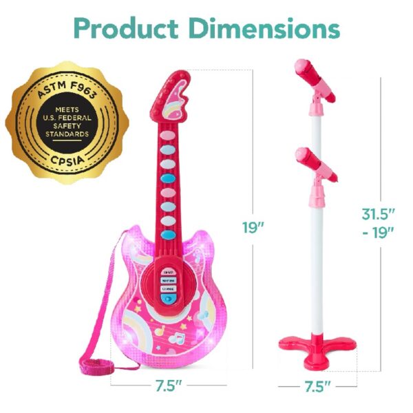 19in Kids Flash Guitar, Pretend Play Musical Instrument Toy for Toddlers w/ Mic, Stand - Navy