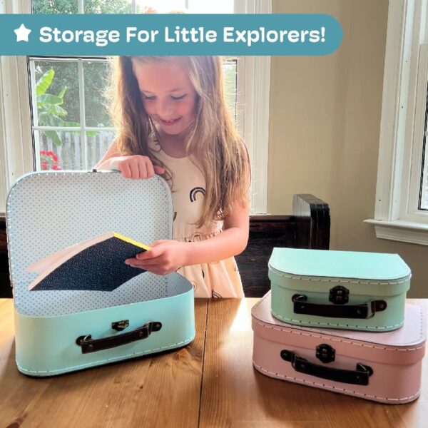 Jewelkeeper Paperboard Suitcases, Set of 3 Decorative Storage Boxes, Vintage Luggage for Birthdays, Weddings, World Map Design