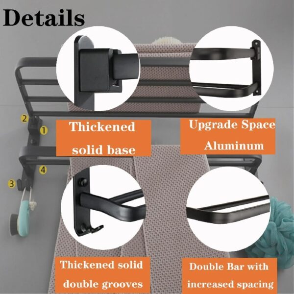 Towel Rack for Bathroom Towel Holder for Bathroom Wall Mounted,Black Towel Bar Storage