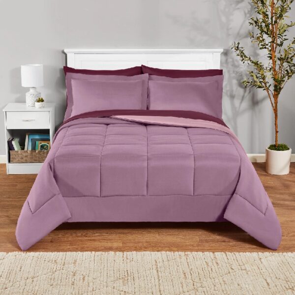 7 Piece Reversible Bed in a Bag Comforter Set with Sheets, Black, Queen