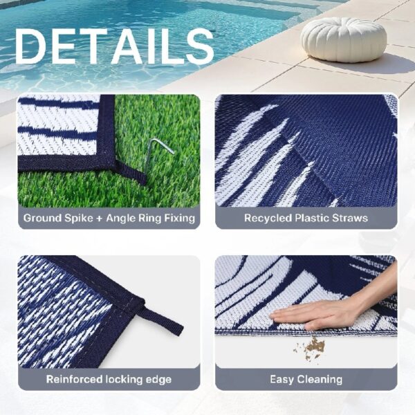 6'x9' Outdoor Rugs Patio Waterproof Outside Mat Reversible Plastic Camping Carpet,Black & Grey