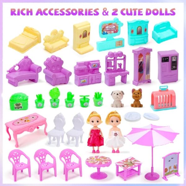 Doll House for Girls, 5-Story 19 Rooms Huge Dollhouse Playset with LED Lights, 2 Dolls, Furnitures, Accessories, DIY Pretend Play House Toys Gifts for Kids, Pink
