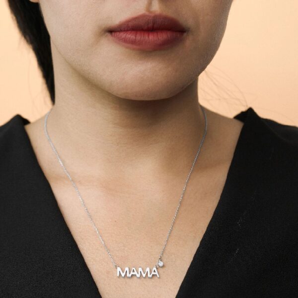 JeenMata MAMA Diamond Pendant Necklace in 18K White Gold over Silver