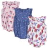 Brand Baby Girl Ruffle Sleeve Rompers, 3-Pack, Sizes, 0/3 Months - 24 Months