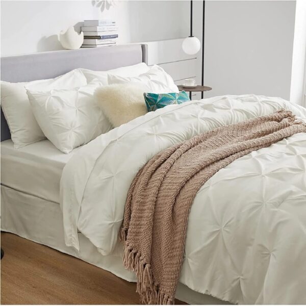 Dorm Bedding Twin Comforter Set - 5 Pieces Pintuck Bed in A Bag with Comforters, Sheets, Pillowcases & Shams