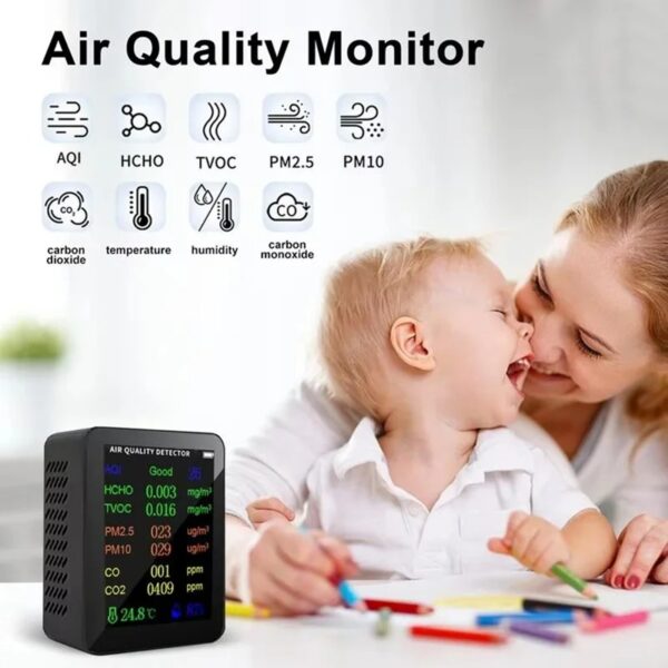 Indoor Air Quality Detector High-Precision Real-Time Portable 10-in-1 Monitor with Alarm Air Quality Tester Indoor B