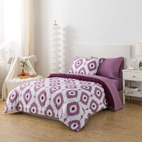 7 Piece Reversible Bed in a Bag Comforter Set with Sheets, Black, Queen