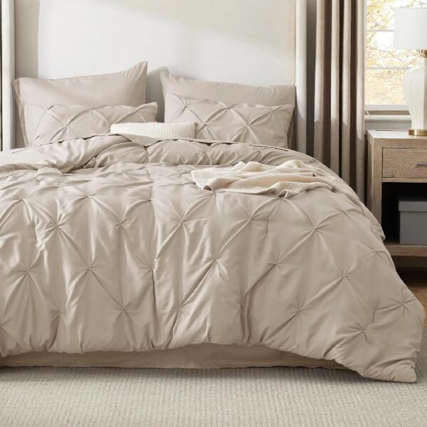 Dorm Bedding Twin Comforter Set - 5 Pieces Pintuck Bed in A Bag with Comforters, Sheets, Pillowcases & Shams