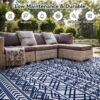 Outdoor Rug 6'x9' Waterproof Reversible Patio Rug Boho Geometric Indoor Outdoor Rugs Lightweight Plastic Straw Ourdoor Carpet for RV Camping Deck Balcony Modern Porch Decor Black and White