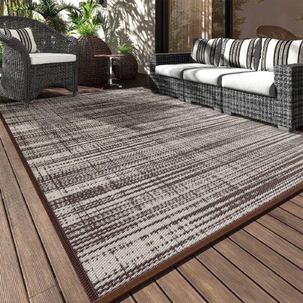 Outdoor Rug Carpet 6'x9' Waterproof Reversible Patio Rug Portable Modern Abstract Indoor Outdoor Rug Plastic Straw Rug for RV Camping Garden Picnic Deck Backyard Porch Decor Gray and White