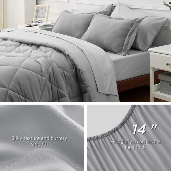 Light Purple Queen Comforter Set - 7 Pieces Reversible Queen Bed in a Bag, Queen Bed Set Light Purple and Grey with Comforters, Sheets, Pillowcases & Shams