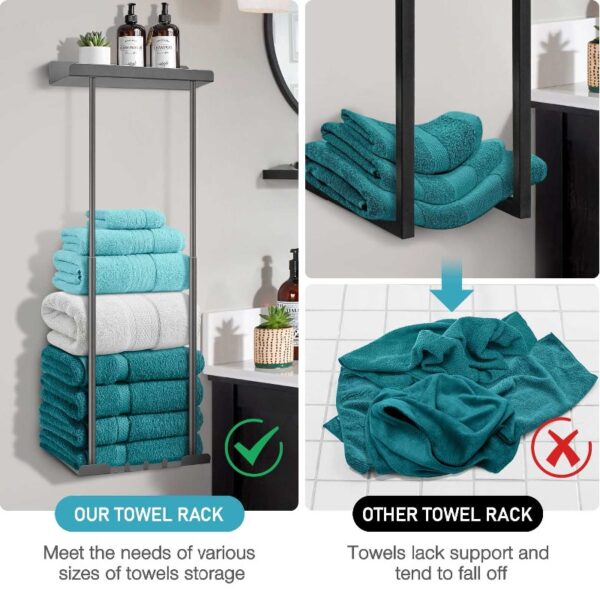 Livhil Wall Towel Rack for Rolled Towels, New Upgrade Towel Racks for Bathroom Wall Mounted, Bathroom Bar Towel Storage, Metal Bath Towel Holder for Folded Large Towel Washcloths, Black
