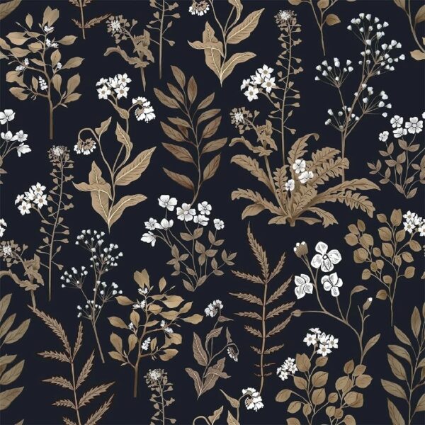 17.3-in x 393-in Floral Wallpaper Peel and Stick Floral Black Wallpaper Self Adhesive Flower Wall Paper Contact Paper Home Decor Wall Covering Old Furniture Renovation