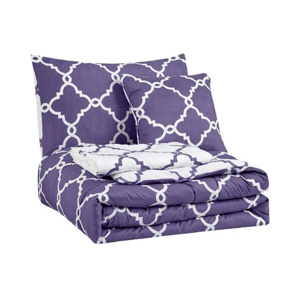Lux Decor Collection 5 Piece Queen Down Alternative Comforter Set, Washable Duvet Bedding Set - Quatrefoil Navy
