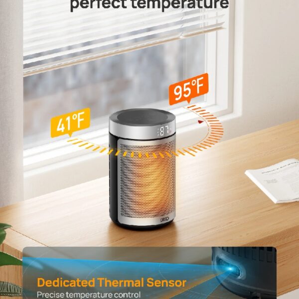 Space Heaters for Inside, Portable Electric Heater for Home with Thermostat, 1-12H Timer, Eco Mode and Fan Mode, 1500W PTC Ceramic Fast Safety Energy Efficient Heater for Office Bedroom, Silver