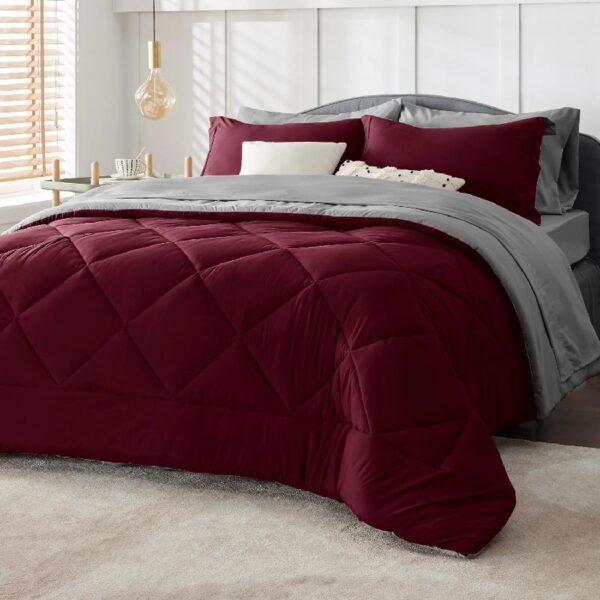 Light Purple Queen Comforter Set - 7 Pieces Reversible Queen Bed in a Bag, Queen Bed Set Light Purple and Grey with Comforters, Sheets, Pillowcases & Shams
