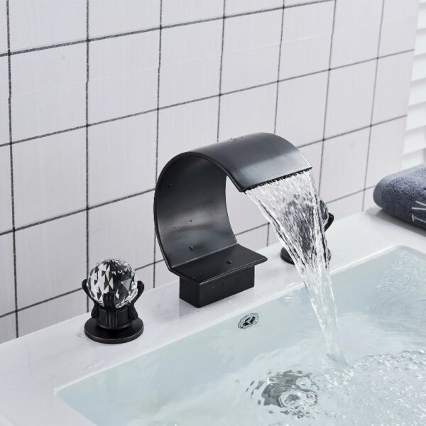 Widespread Bathroom Basin Faucet Crystal Handle Sink Mixer Tap Chrome Finish