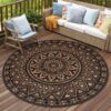 Outdoor Rugs 5' x 8' Rug, Waterproof Patio Mat, Stylish Plastic Straw Reversible Area Rug for Picnic RV Camping Porch Balcony, Black and White