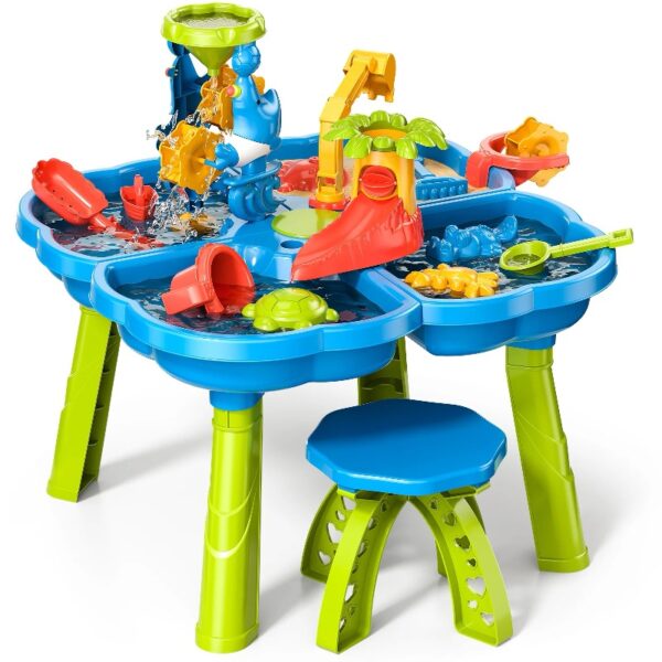 Sand Water Table for Toddlers, 4 in 1 Sand Table and Water Play Table, Kids Table Activity Sensory Play Table Beach Sand Water Toy for Outdoor Backyard for Toddlers Age 2-4 Gift