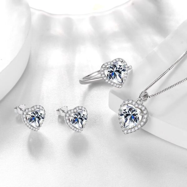 Women Heart Jewelry Set Necklace Earrings Ring 925 Sterling Silver February Birthstone Amethyst Wife Mother Birthday Valentine's Day Gift