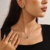 Women Heart Jewelry Set Necklace Earrings Ring 925 Sterling Silver February Birthstone Amethyst Wife Mother Birthday Valentine's Day Gift