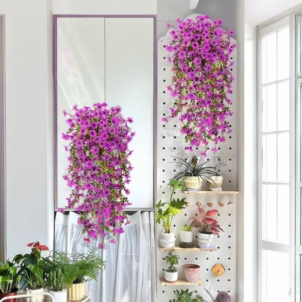 4PCS Artificial Flowers outdoor Spring Summer Decor Fake Hanging Plants UV Resistant Faux Plastic Greenery Hanging Flowers for Outside Gardens Porch Wall Home Indoor,ORANGE&YELLOW